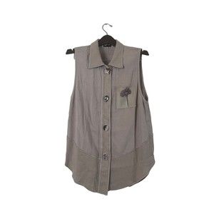 Phyllis Maxx Vintage Women's Gray Button Down Sleeveless Collared Comfort‎ Top